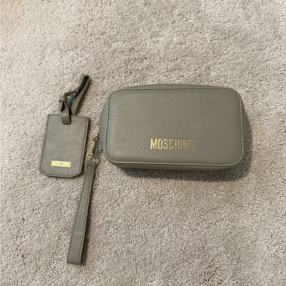 Moschino makeup pouch with travel tag